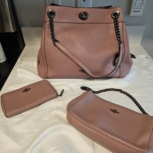 Coach Blush Pink Leather Shoulder Bag Set